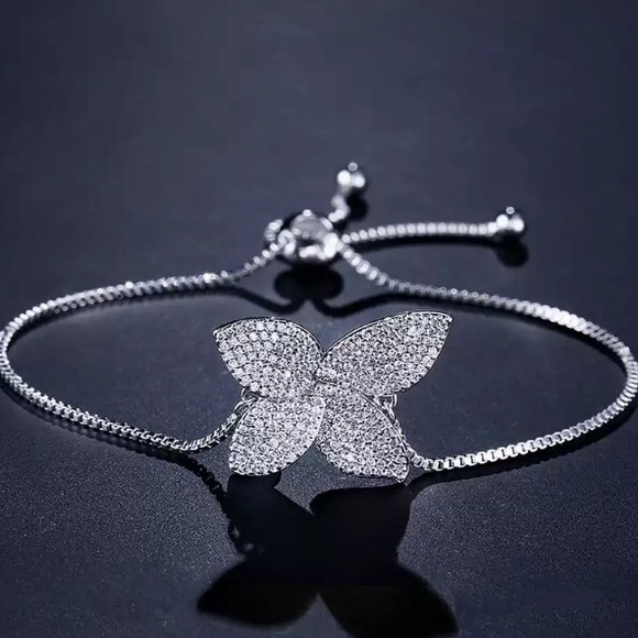 PP AAA Pave 3 Leaf Design Open Ring Fits 7-8.5 - Picture 8 of 8